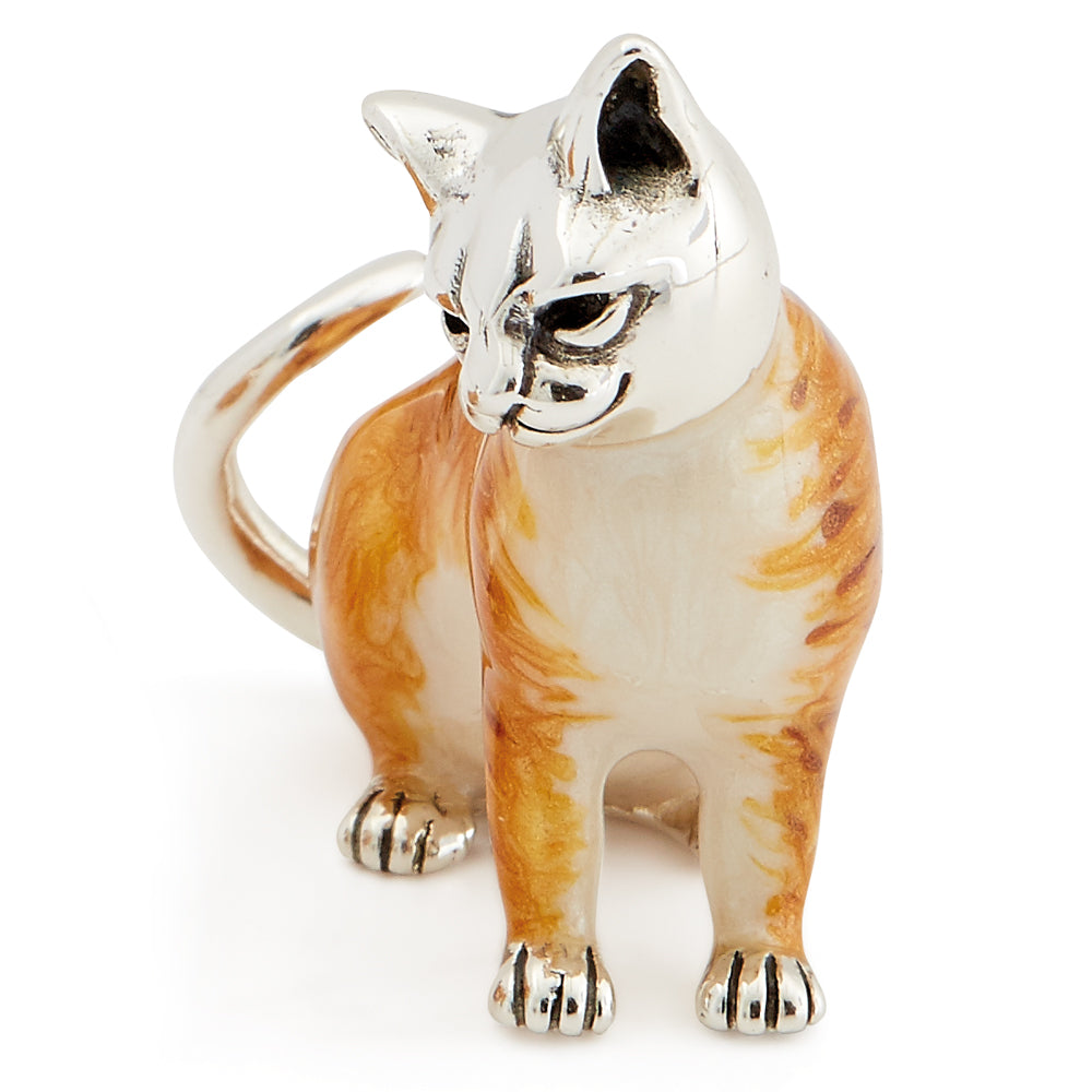 Silver and Enamel Ginger Cat