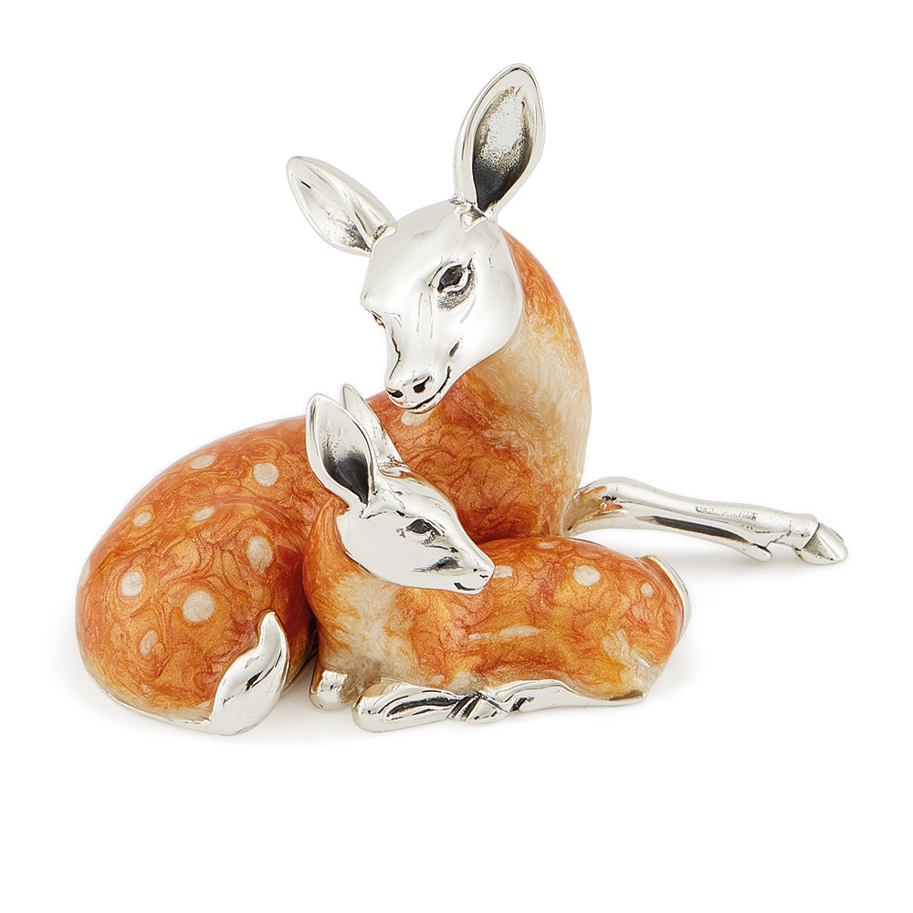 Set of 2 Silver and Enamel Doe and Fawn