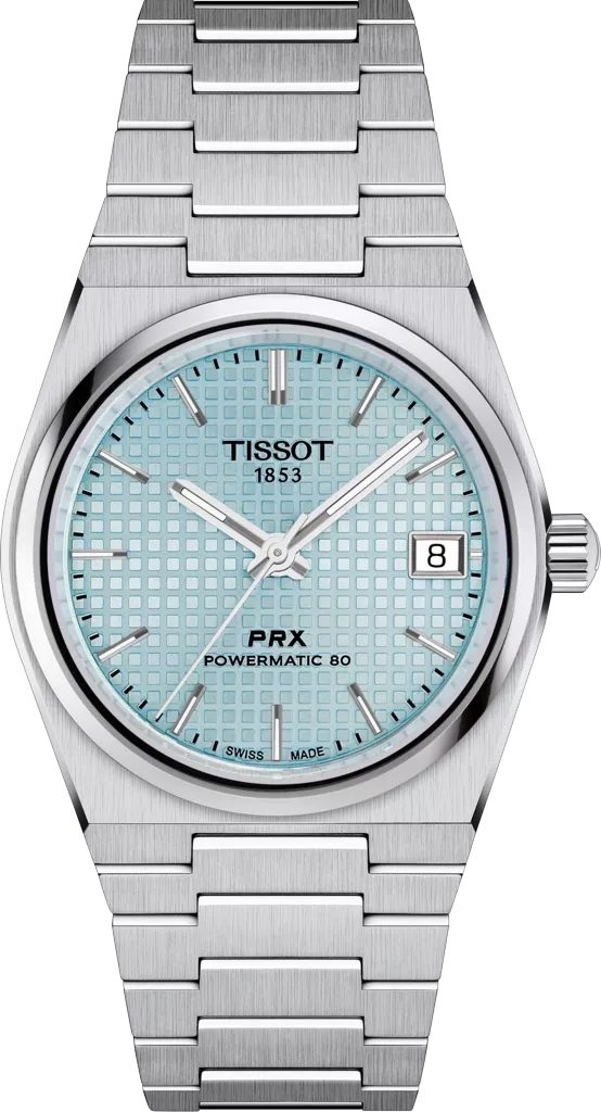 Mid Size Steel Tissot Ice Blue PRX Powermatic 80 Watch on Bracelet