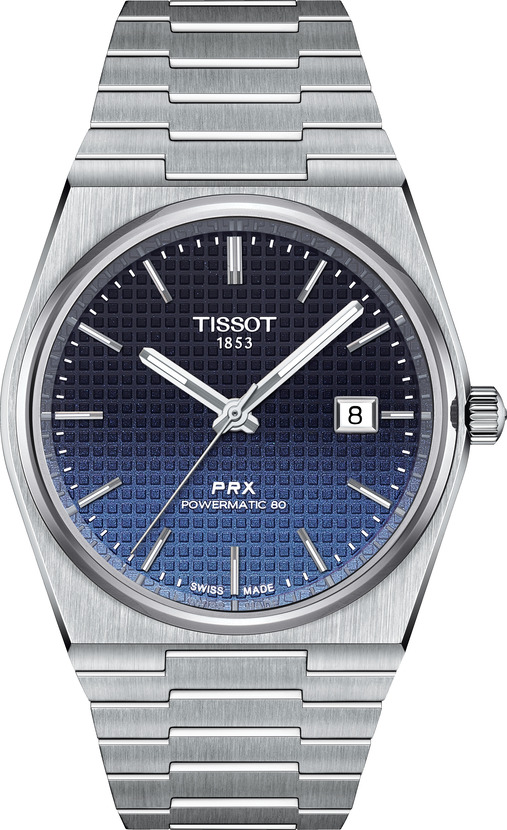 Mens Steel Tissot Blue PRX Powermatic 80 &#39;Cameleon&#39; Gradient Watch on Bracelet