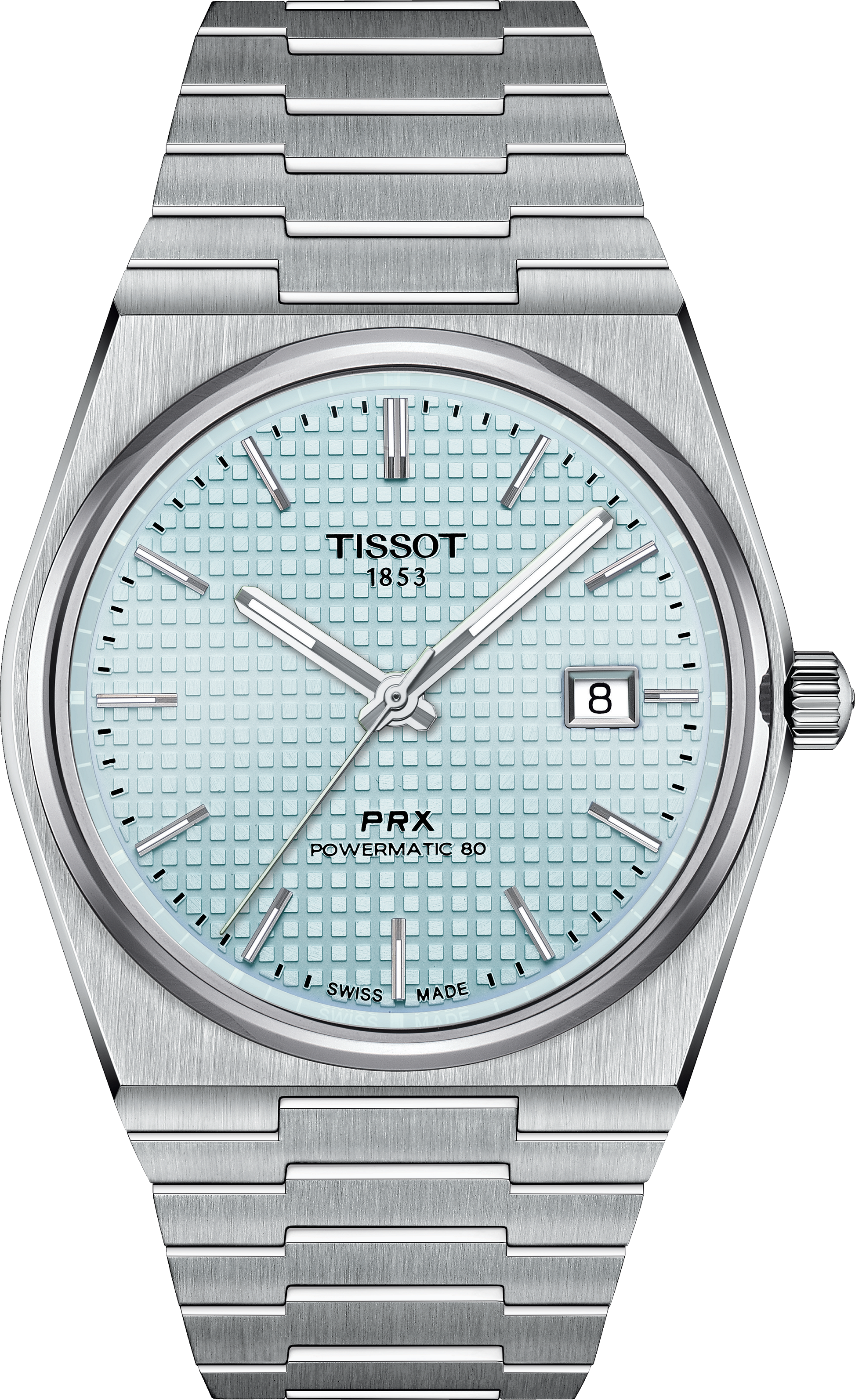 Mens Steel Tissot Ice Blue PRX Powermatic 80 Watch on Bracelet