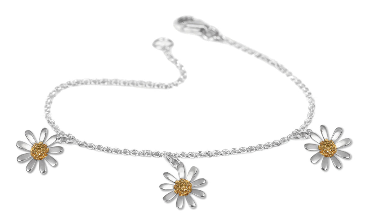 Sterling Silver 3 Daisy Link Bracelet