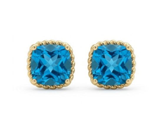 9ct Yellow Gold Swiss Blue Topaz Stud Earrings