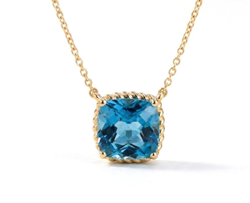 9ct Yellow Gold Swiss Blue Topaz Necklace