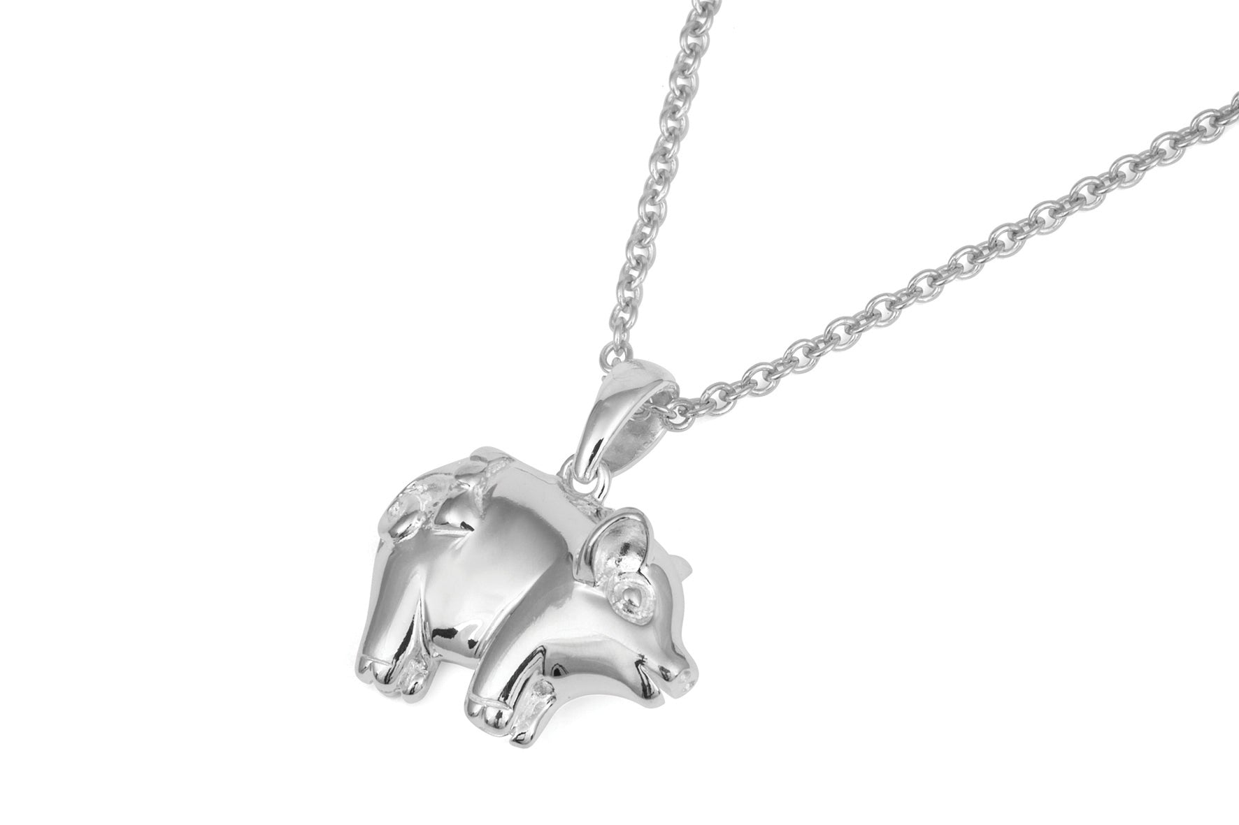 Sterling Silver Solid Pig Pendant and Chain