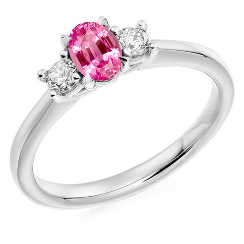 Platinum 3 Stone Pink Sapphire &amp; Diamond Ring