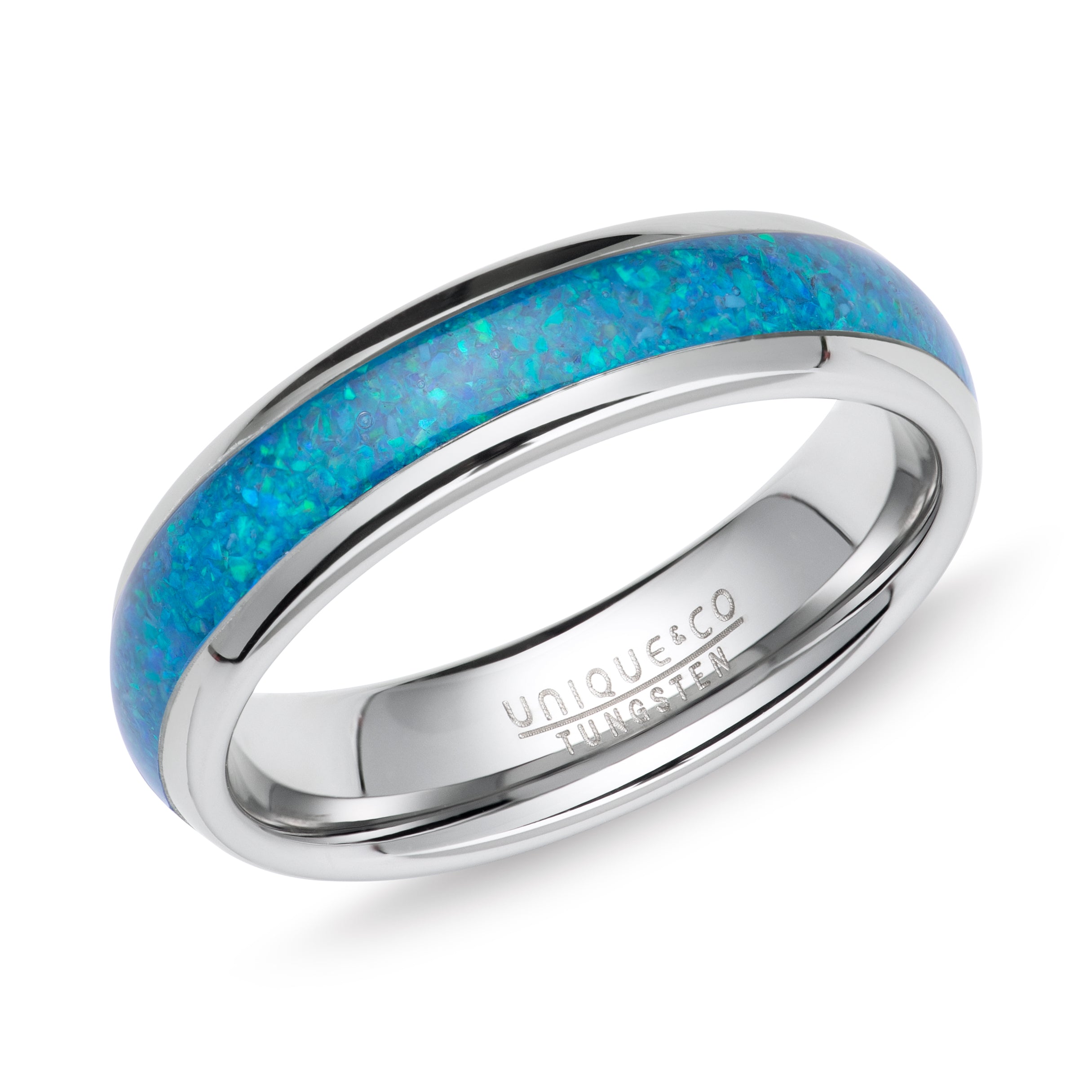 Ladies Unique &amp; Co Tungsten Carbide Blue Opal Resin Ring