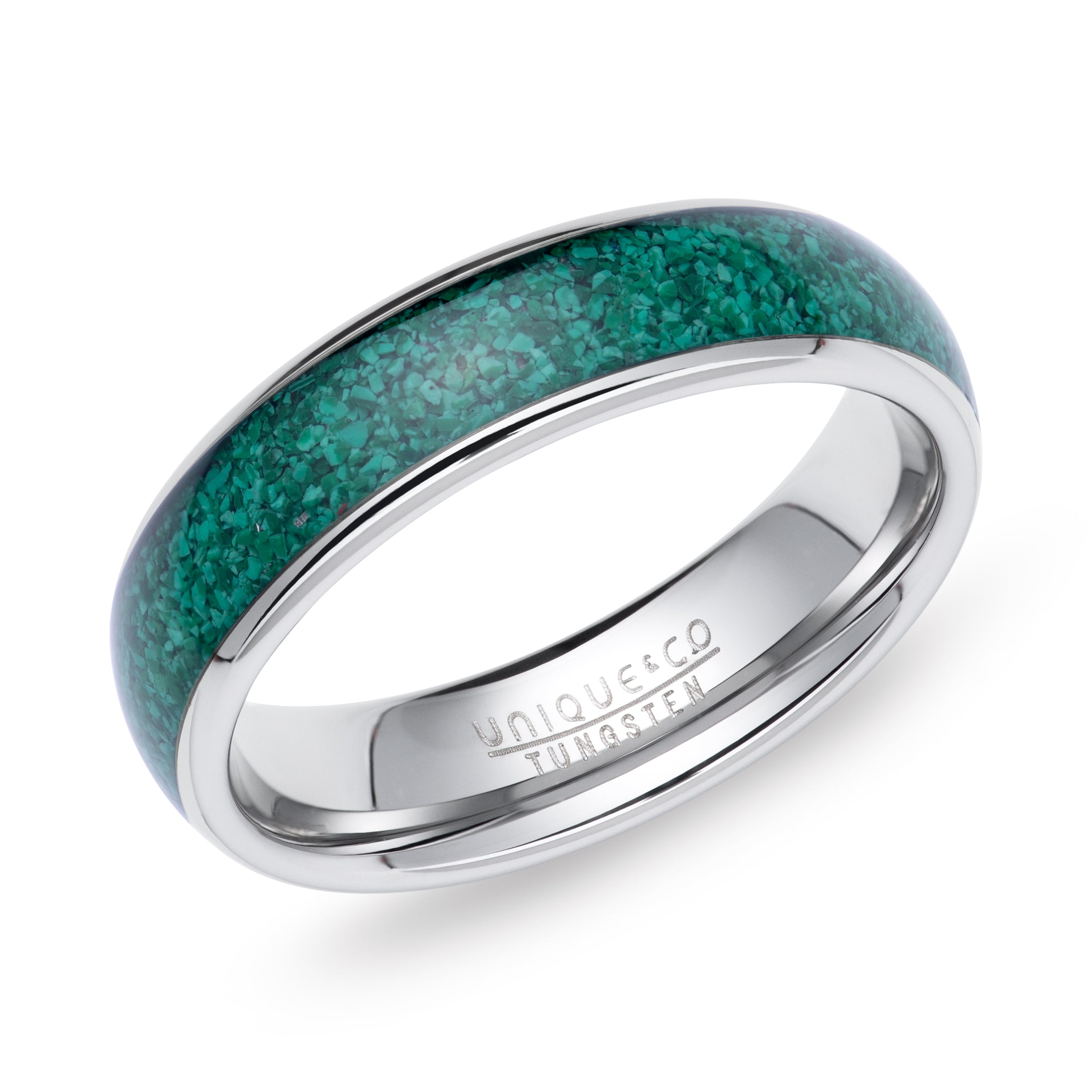 Unisex Unique &amp; Co Tungsten Carbide Malachite Inlay Ring