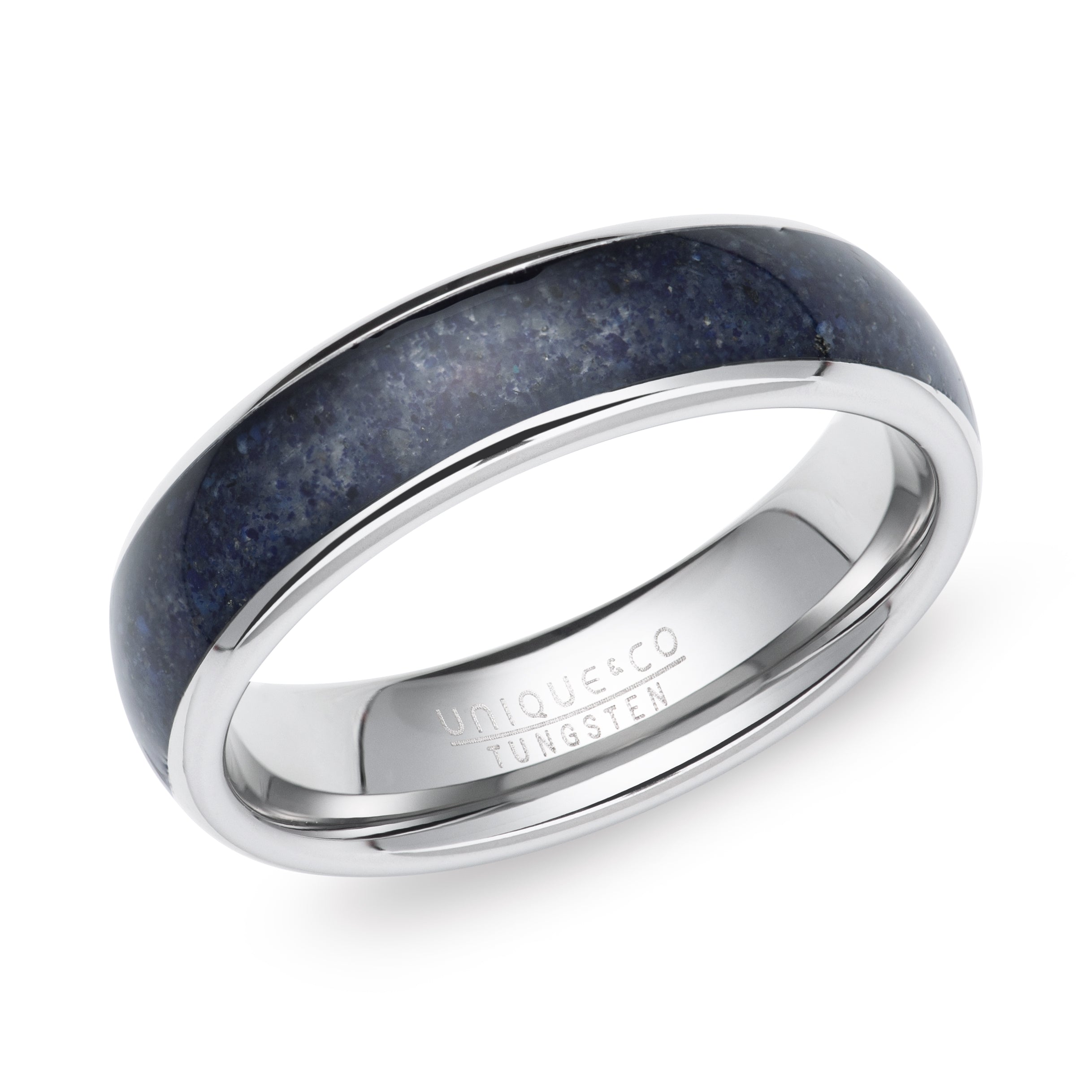 Unisex Unique &amp; Co Tungsten Carbide Lapis Lazuli Inlay Ring