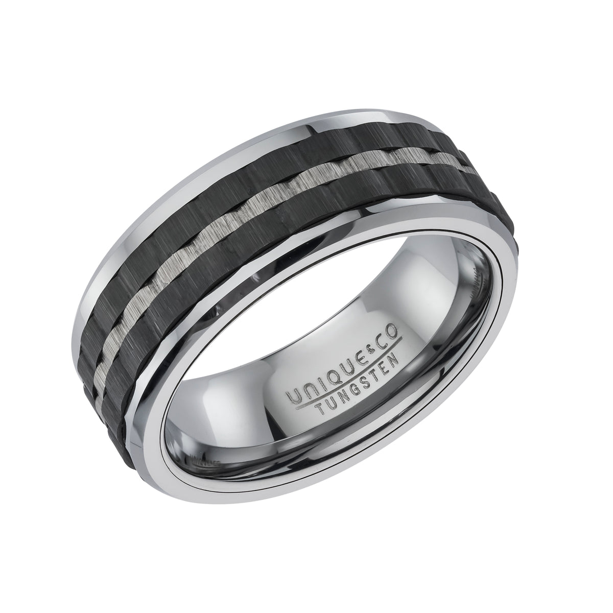 Mens Unique &amp; Co Tungsten Carbide with Black Plating 8mm Ring