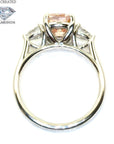 Platinum 2.38ct Lab Grown Pink Cushion Diamond 3 Stone Ring