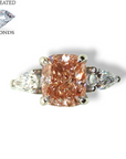 Platinum 2.38ct Lab Grown Pink Cushion Diamond 3 Stone Ring
