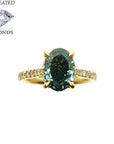 18ct Yellow Gold 2.92ct Lab Grown Intense Green Oval Cut Diamond Ring