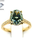 18ct Yellow Gold 2.92ct Lab Grown Intense Green Oval Cut Diamond Ring
