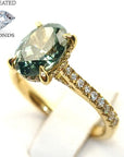 18ct Yellow Gold 2.92ct Lab Grown Intense Green Oval Cut Diamond Ring
