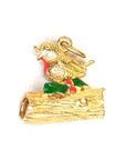 Pre Owned 9ct Yellow Gold Robin On A Holly Branch Charm