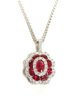 18ct White Gold Ruby & Diamond Cluster Necklace