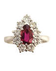 Pre Owned 18ct White Gold Ruby & Diamond Cluster Ring