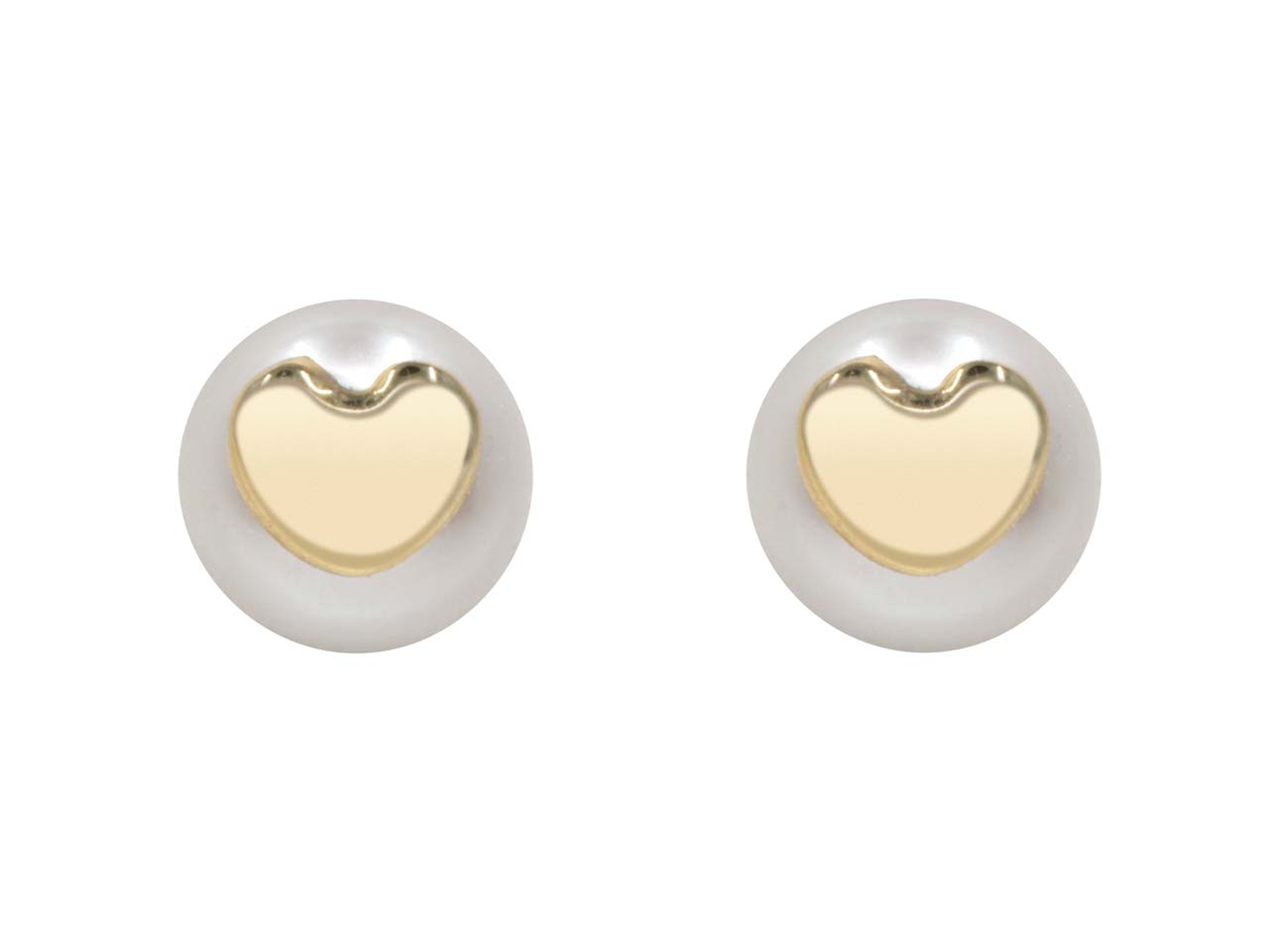 9ct Yellow Gold 6mm Freshwater Pearl and Heart Design Stud Earrings