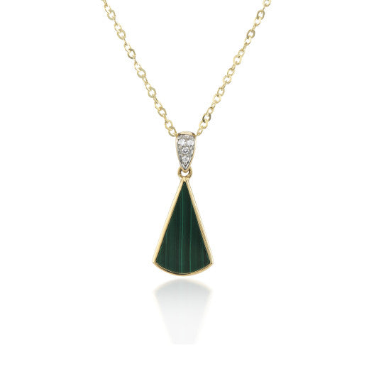 9ct Yellow Gold Diamond & Malachite Pendant Necklace
