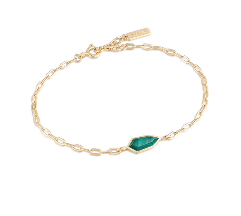 Gold Vermeil Ania Haie Malachite Emblem Chain Bracelet