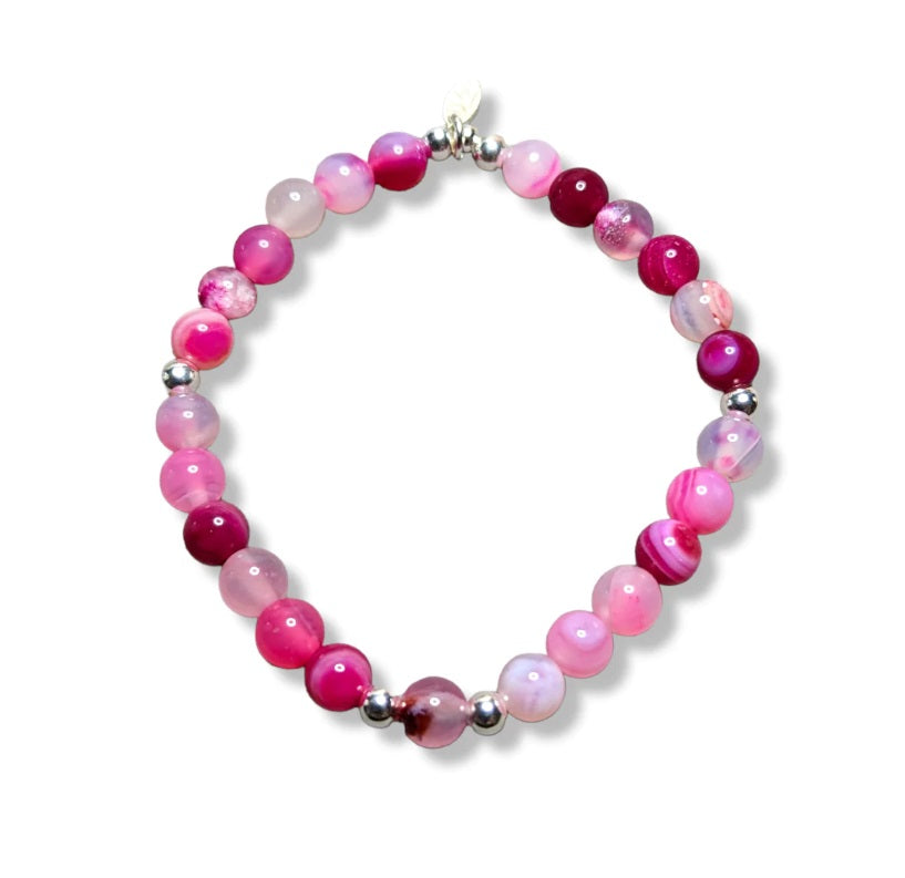 Sterling Silver &amp; Hot Pink Agate Dollie Jewellery Stacking Bracelet