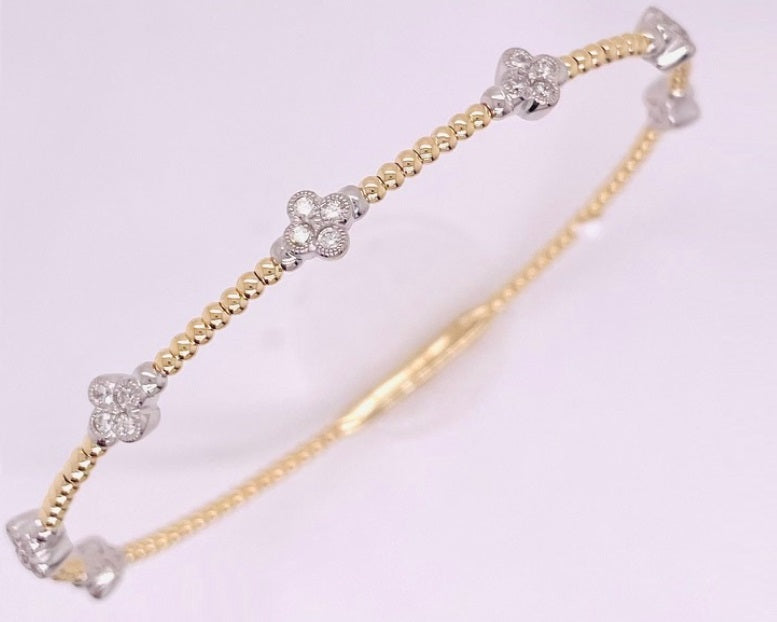 14ct Yellow Gold 2 Colour Flexible 0.47ct Clover Diamond Bangle