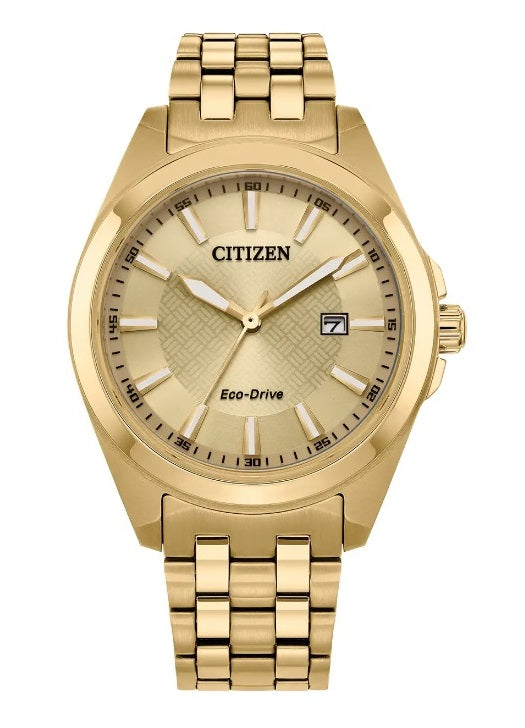 Mens Gold Tone Citizen Eco Drive Date Watch on Bracelet