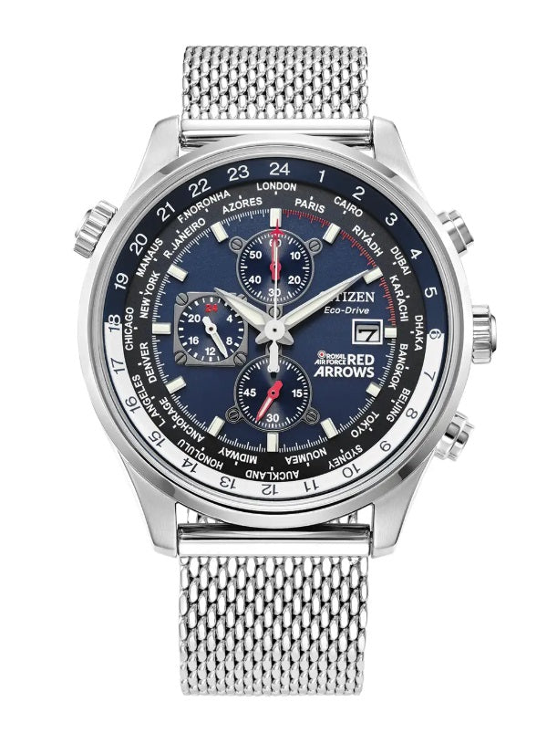 Mens Steel Citizen Eco Drive Red Arrows Chronograph Watch on Bracelet