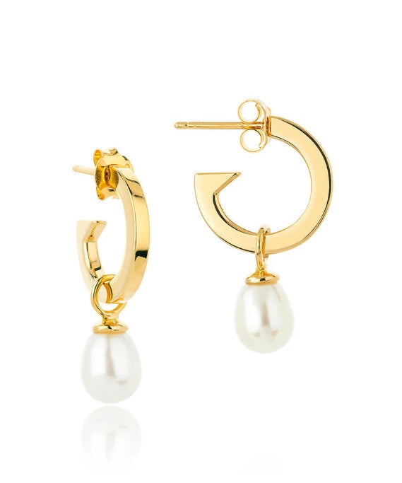 Gold on Sterling Silver Claudia Bradby Biography Pearl Hoop Earrings