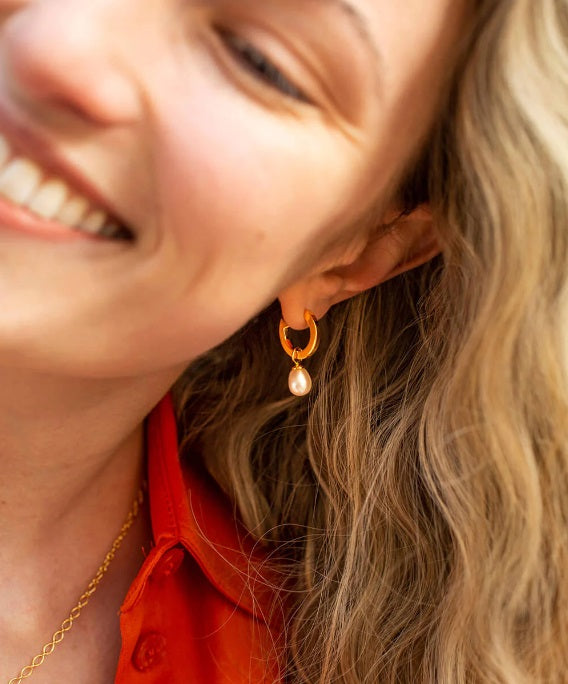 Gold on Sterling Silver Claudia Bradby Biography Pearl Hoop Earrings