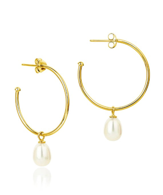 Gold on Sterling Silver Claudia Bradby Pearl Hoop Earrings