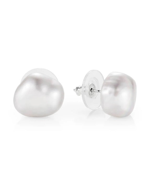 Sterling Silver Claudia Bradby Couture White Pearl Stud Earrings