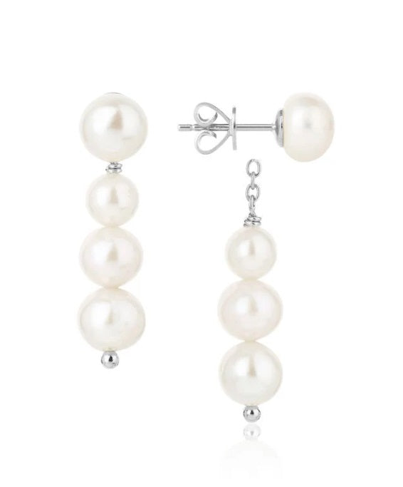 Sterling Silver Claudia Bradby Coco Abacus Graduated Pearl Drop Earrings With Removeable Backs