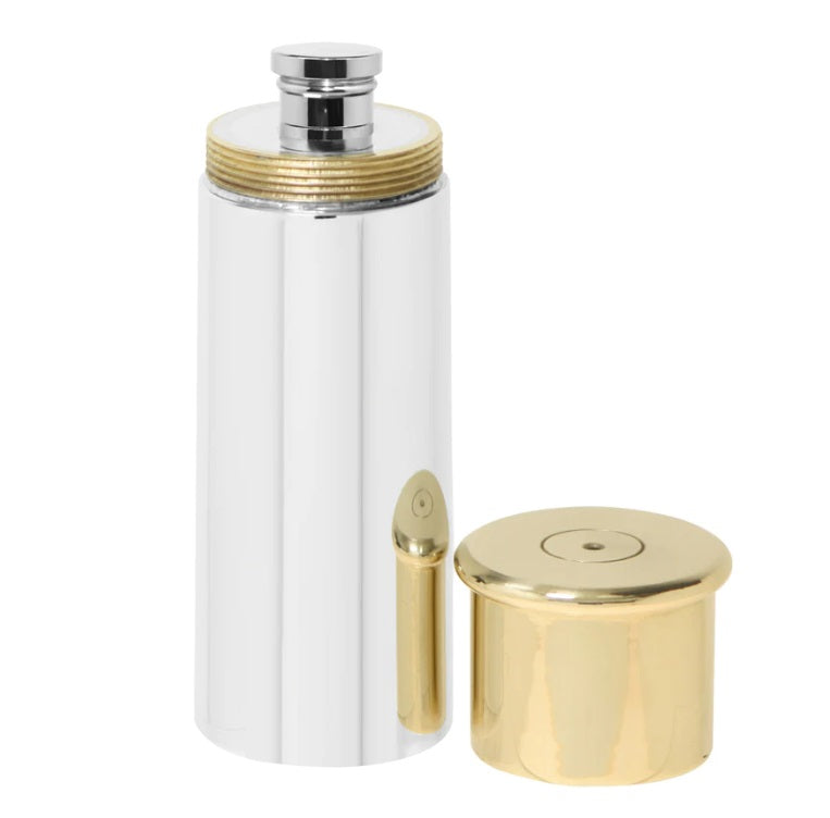6oz Pewter Shotgun Cartridge Hip Flask with Brass Lid