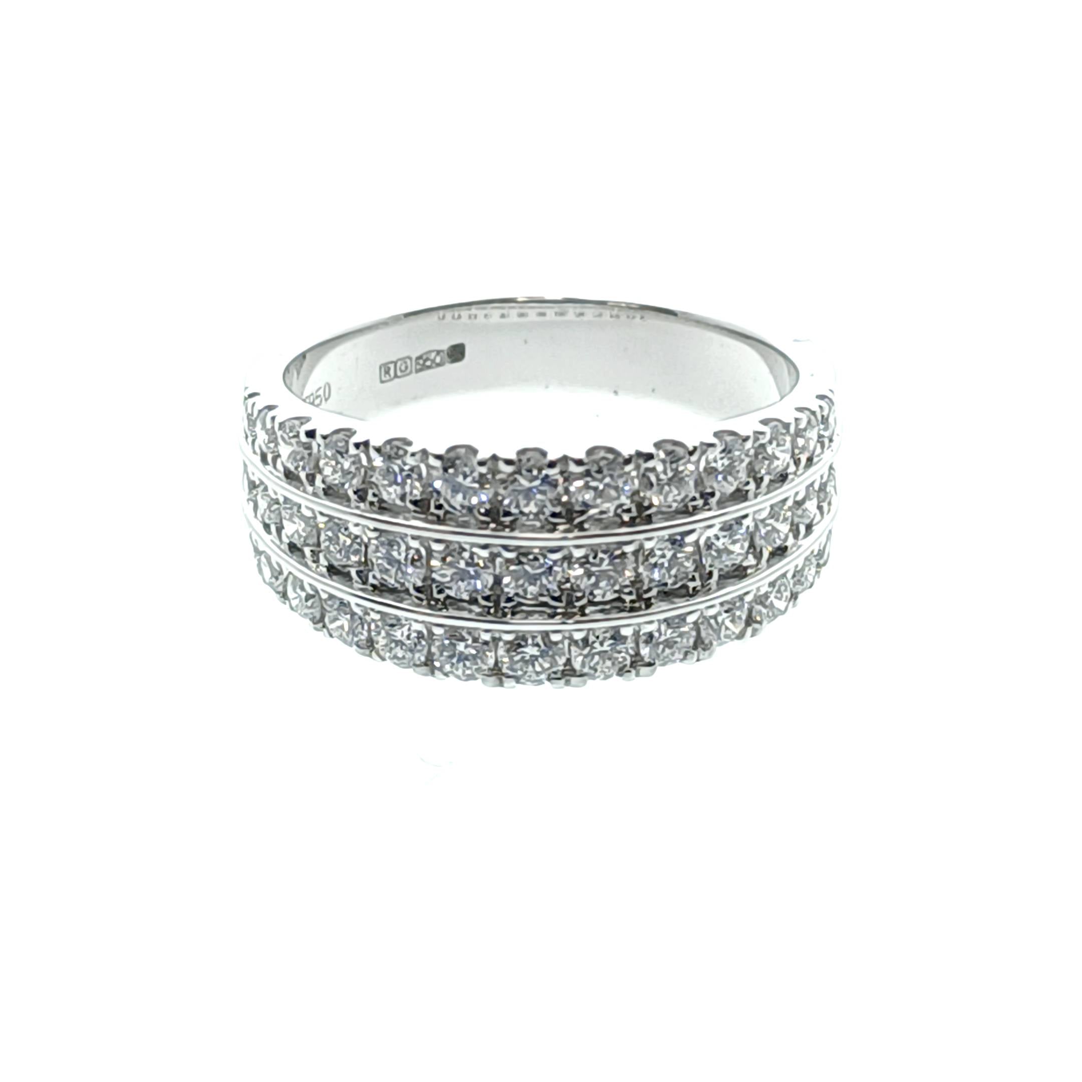Platinum 1.00ct 3 Row Diamond Half Eternity Ring
