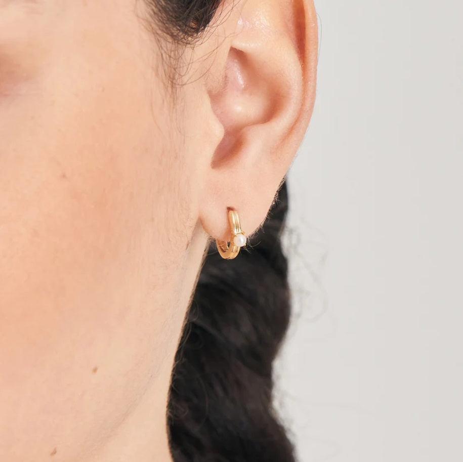 Gold Vermeil Pearl Cabochon Huggie Hoop Earrings