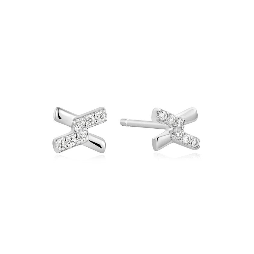 Sterling Silver Ania Haie Cross Cubic Zirconia Stud Earrings