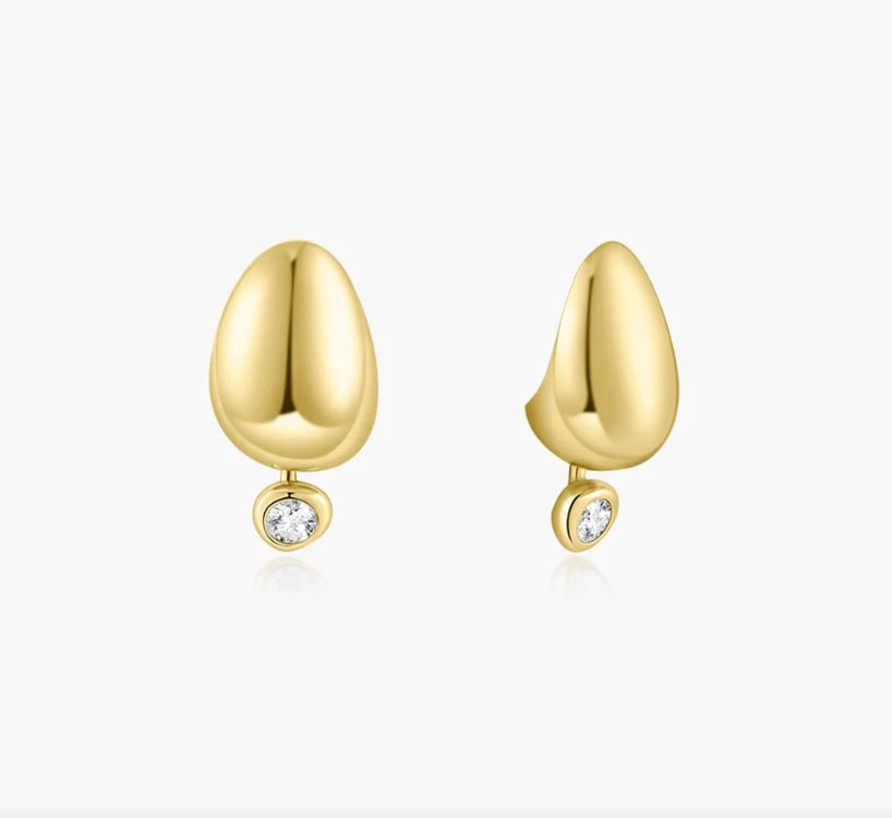 Gold Vermeil Ania Haie Organic Dome Pebble with Bezel Dangle Stud Earrings