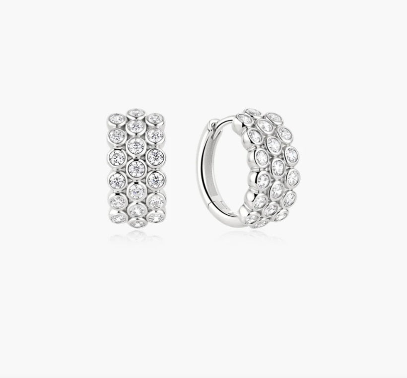 Sterling Silver Ania Haie Triple Row Bezel Huggie Hoop Earrings