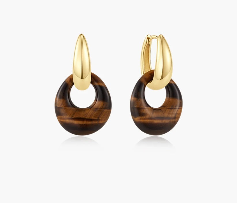 Gold Vermeil Ania Haie Hollow Tiger’s Eye Organic Pebble Drop Earrings