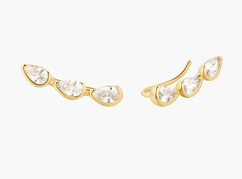 Gold Vermeil Ania Haie Gold Triple Half-Bezel Teardrop Climbers