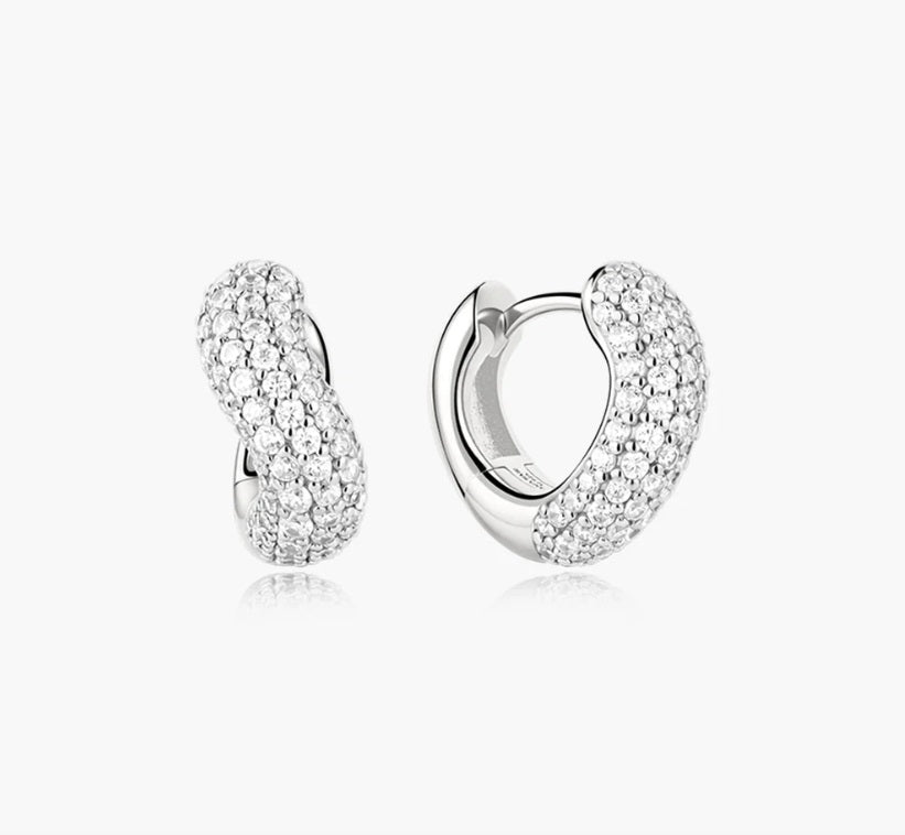 Sterling Silver Ania Haie Chunky Pavé Wave Huggie Hoop Earrings