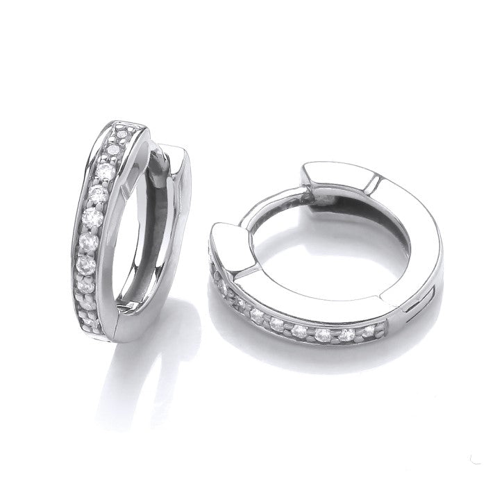 9ct White Gold Mini Diamond Huggie Hoop Earrings