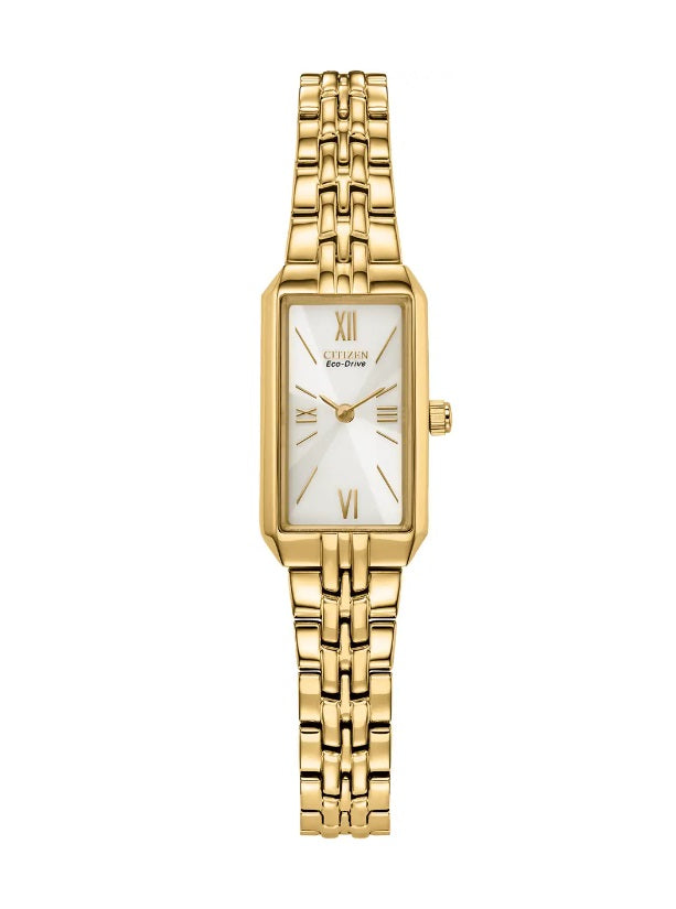 Ladies Gold Tone Citizen Eco Drive Rectangular Watch on Bracelet