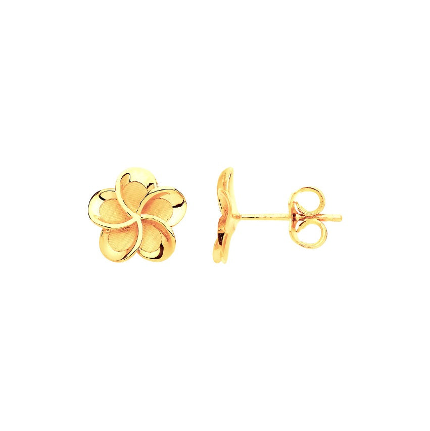 9ct Yellow Gold 10mm Frosty Finish Flower Stud Earrings
