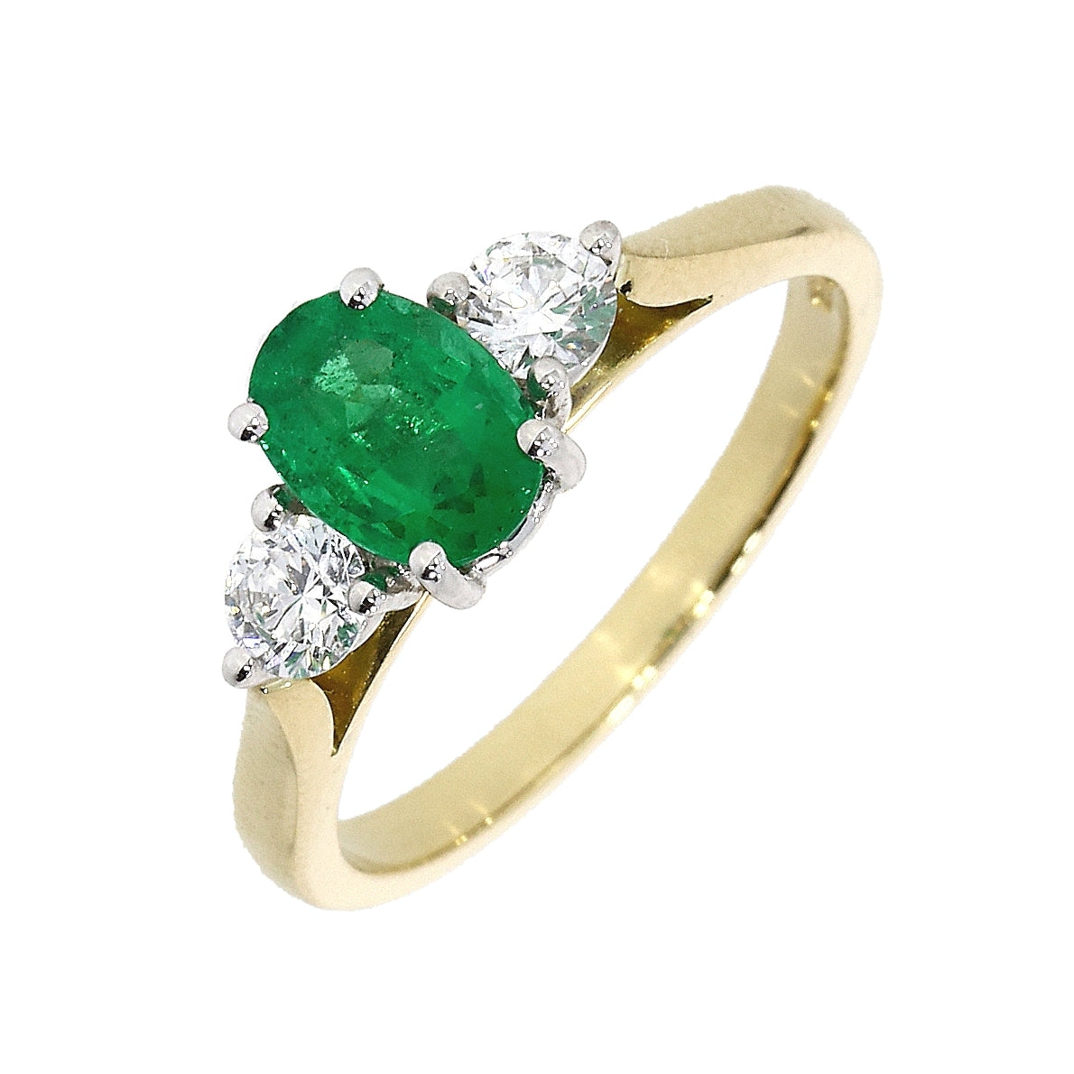 18ct Yellow Gold 3 Stone Emerald &amp; Diamond Trinity Ring