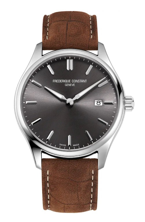 Mens Steel Frederique Constant Classics Quartz Watch on Leather Strap