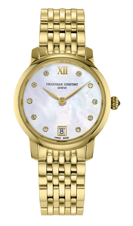 Ladies Gold Tone Frederique Constant Slimline Diamond Set Watch on Bracelet