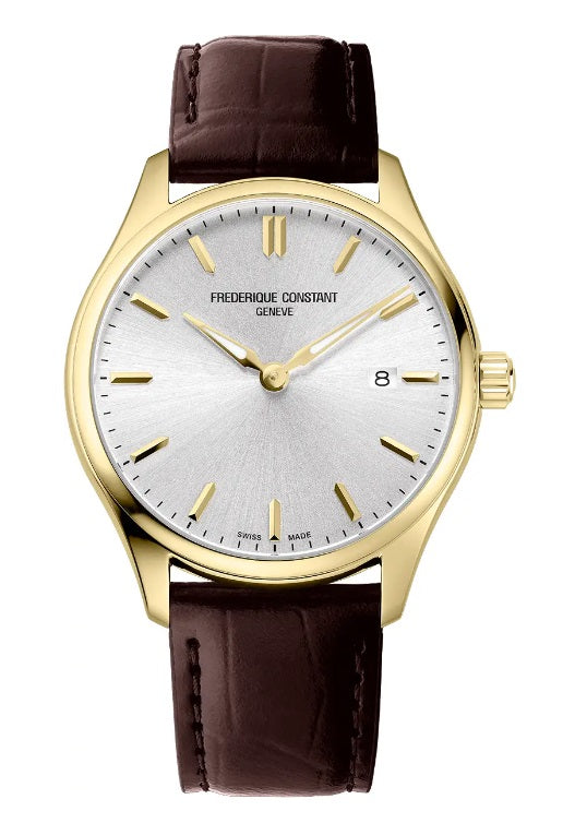Mens Gold Tone Frederique Constant Classics Quartz Watch on Leather Strap